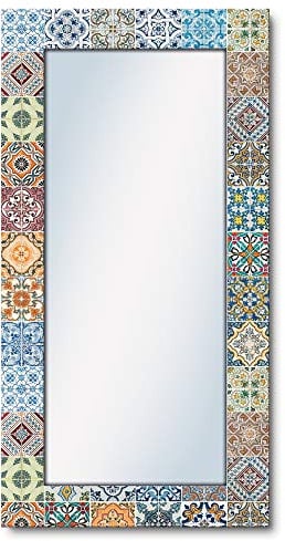 ARTLAND Wandspiegel Ganzkörperspiegel mit Holz Deko Rahmen 60x120 cm Spiegel zum Aufhängen Mosaik Toskana Mediterran Bunt T9OM