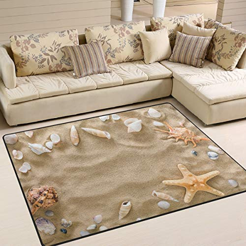 Use7 Sommer-Muschel-Teppich mit Seestern und Kieselsteinen, für Wohnzimmer, Schlafzimmer, 160 x 122 cm
