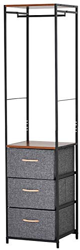 HOMCOM Coat Rack with 3 Drawers Storage Rack with Steel Frame for Bedroom Hallway Home Furniture Grey