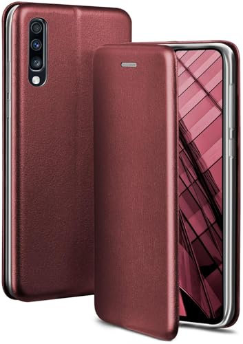 ONEFLOW Business Case für Samsung Galaxy A70 Handyhülle klappbar mit Standfunktion, Klapphülle Flipcase Cover Dünn, PU Leder Hülle mit Kartenfach, 360 Grad Schutzhülle, Weinrot