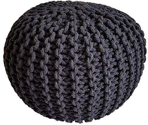 kreatives Wohnen 45 cm Sitzpouf Sitzpuff Grobstrick-Optik kreatives Wohnen Strick Bodenkissen Höhe 30 cm dunkelgrau Schiefer Strickhocker KRW005535-0000GY Extra breit