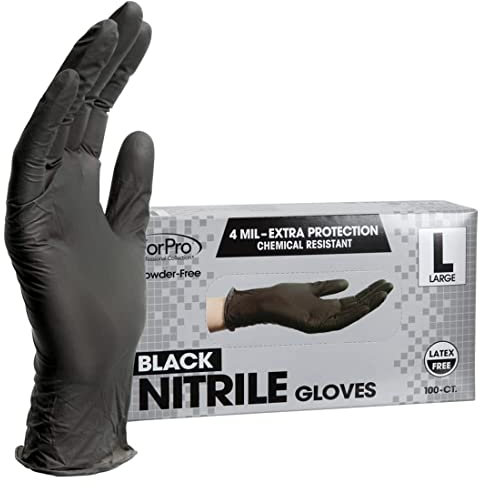 ForPro - Guanti usa e getta in nitrile, resistenti agli agenti chimici, senza polvere, senza lattice, non sterili, per alimenti, 4 mil, neri, L, 100 pezzi