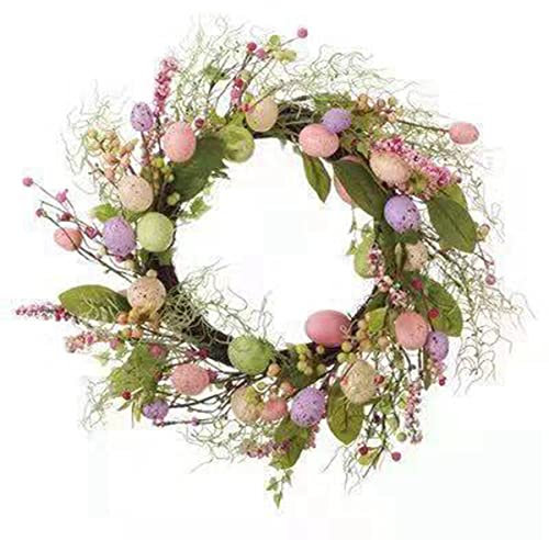 WDhomLT Ostern-Kranz - Farbige Eier und Gemischte Zweige - Frühlingskranz mit Blumen und Beeren - Pips - Indoor/Outdoor Ostern Decor - Haustür Dekoration für Haus Wandbehang