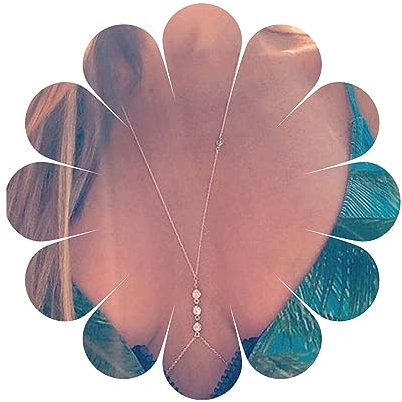 Yheakne Kristall Sklavenkette Körperkette Silber Bikini BH Kette Halskette Lang Cz Harness BH Halskette Sommer Strand Körper Kette Schmuck Für Frauen Und Mädchen (Silber)