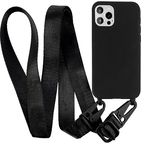 MyGadget Lanyard Case for iPhone 11 Pro Max - Shockproof Silicone Cover with Crossbody Neck Strap Black
