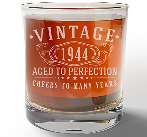 Vintage 1944 Etched 11oz Whiskey Glass - 81st Birthday Gifts for Men - Cheers to 81 years old - 81st birthday decorations for him - Best Engraved Bourbon Gift ideas for Men - Dad Grandpa 2.0