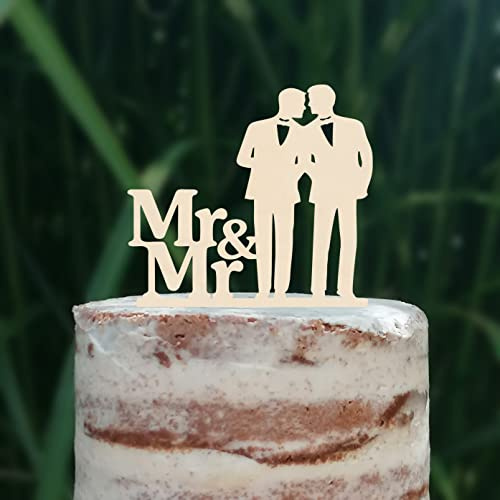 Cake Topper (Männerpaar), Mr & Mr, Hochzeit, Verlobung, Trauung, Acryl/Holz, Tortenstecker, Tortenfigur, Tortendeko, Hochzeitstorte, Mann und Mann, Herren, Gay, Schwul, Tortenständer (Holz)