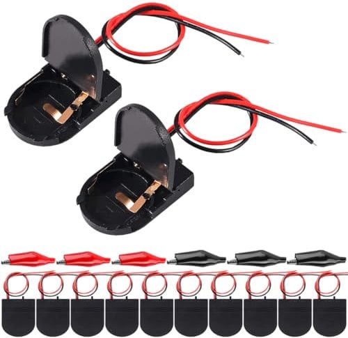 MKBKLLJY 12Pcs CR2032 1 X 3V Battery Holder Battery Storage Boxes Cover,Black Button Battery Holder Coin Cell Battery Holder with Switch,Wires,On ON-Off Switch and Alligator Clips