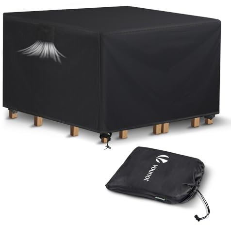 vounot® Housse Salon de Jardin Bâche de Protection Extérieur 420D Oxford avec Coutures Renforcées pour Mobilier Imperméable Résistant avec Fenêtre Ventilation et Boucle Verrouillage 135x135x73cm