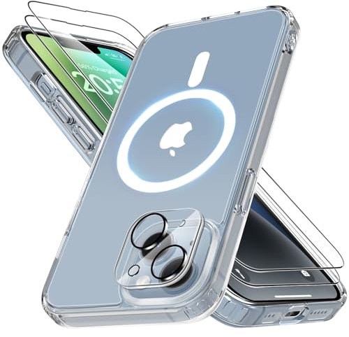 Mootobo for iPhone 14 Plus Case 4 in 1 Strong Magnetic with 2 Screen Protector + 1 Camera Protector, Support MagSafe Accessories, Military-Grade Protection Case for iPhone 14 Plus 6.7 inch - Clear