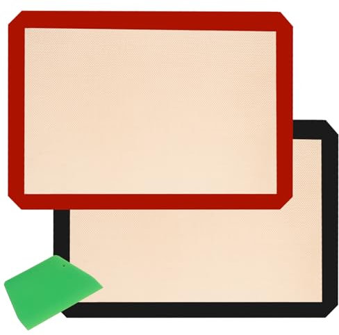40×30cm Backmatte aus Silikon(2er Set) Antihaftbeschichtung Backfolie Silikonmatte Wiederverwendbare,Rutschfest Teigmatte Hitzebeständige Backunterlage,Backmatte mit Teigschneider