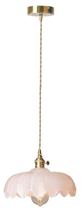 NICRX 25 cm industriel Vintage pendentif éclairage verre Lotus lampe suspension lustre E27 laiton finition plafond suspension lampe (Blanc)