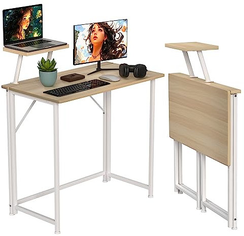 EXSELTMAN Mesa Escritorio Plegable,Escritorio para computadora con Soporte de Pantalla Mesa Ordenador Plegable Escritorios portátiles Escritorio Plegable para computadora y computadora