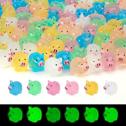 120pcs Cochon Lumineux Résine Mignons, Figurines Miniatures pour Jardin Paysage, Décoration de Maison de Poupée (6 Couleurs)