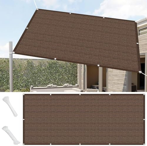 Voile Ombrage Rectangulaire 1.1 x 2.6 m Respirant Filet D'Ombrage Couvert Végétal Toile Pergola, Fleurs, Patio, Lawn Aux UV 98% avec Oeillets et Cordons Brise Vent, Marron