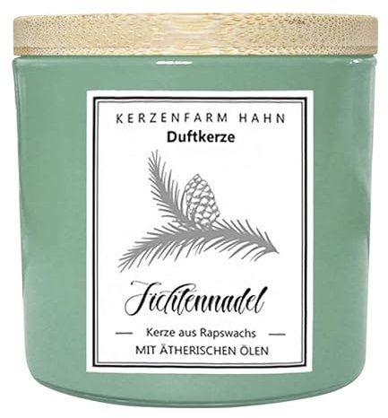 Duftkerze im Glas, Fichtennadel, 100% pflanzliches Rapswachs, KERZENFARM HAHN, mit reinen ätherischen Ölen, Brenndauer ca. 17h