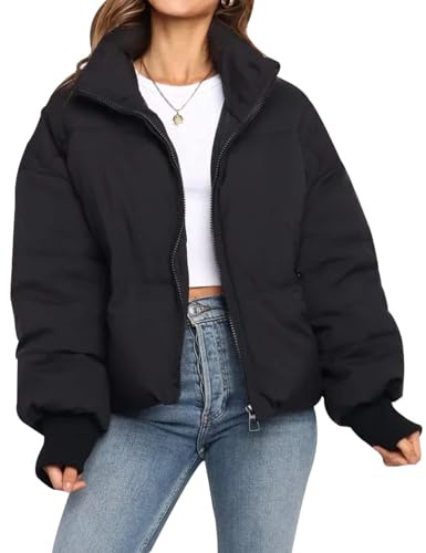 Flygo Warm Winter Cropped Puffer Jacket Coats for Women 2026 Black S