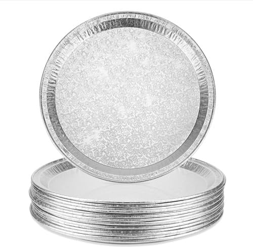 Roponan 15 Pack Serving Platters 30cm, Large Disposable Aluminium Foil Serving Trays for Parties, Silver Embossed Foil Serving Dishes/Plates for Vegetable, Fruit, Slices of Cake, Cookies