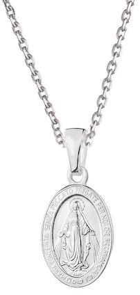 Halskette mit Medaille Madonna Miraculosa aus 925er Silber, rhodiniert, religiöser Schmuck für Damen und Mädchen, Geschenkidee für Kommunion, Firmung, besondere Anlässe + Geschenkbox, Unica, Sterling