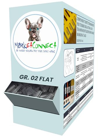 MarketConnect Flat PVC Cable Marker Tubes • Section 2/40 mm • Cable Diameter 3.4÷4.3 mm • 500 Pieces • For Card/Roll Tags 0.5 mm • Compatible with Code 90290N Cembre • Transparent • Reduced Dispenser