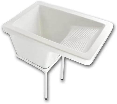 Aquore | Pila Lavadero BINGO + Soporte | Fabricada en Porcelana Blanco Brillo | Medidas 40.5 x 36 x 64 cm | Medidas de la base 29×29 cm | Ideal para instalación en la zona del lavadero de la casa