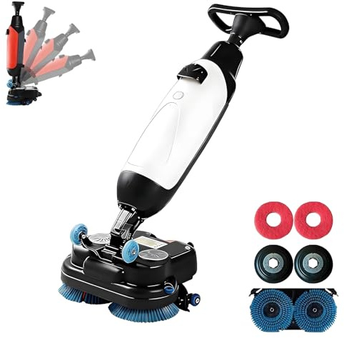 EpyGnom Lavapavimenti Automatica Uomo A Terra Alimentata A Batteria, Compatta E Portatile, Doppie Spazzole E Testa Girevole A 360°, Doppi Serbatoi da 4 L + 6 L, per La Pulizia di Grandi Aree White