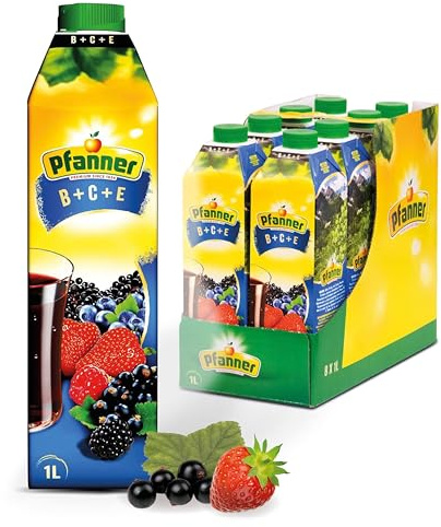 Pfanner B+C+E Waldfrüchte Fruchtgetränk (8 x 1 l) - min. 30% Fruchtgehalt – BCE Getränk – Fruchtsaftgetränk im Vorratspack