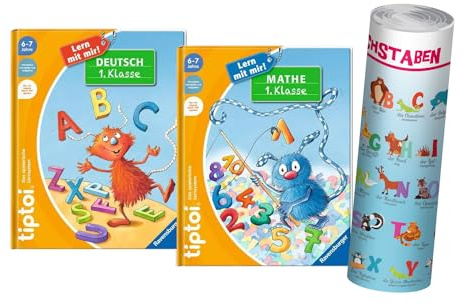 Ravensburger tiptoi ® Bücher | Mathe und Deutsch 1. Klasse + ABC Buchstaben - Poster, Tip TOI, Schule, Mathematik, Rechnen, Grundschule