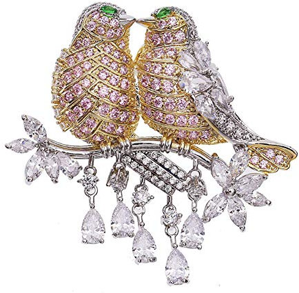 Lazeny Zirkon Vogel Brosche Luxus Elegant Tier Brosche Pin Mode Damen Herren Anstecknadel Schals Tücher Ponchos Schmuck Zubehör Geschenk für Geburtstags Weihnachten Hochzeit Jahrestag Muttertag-Rosa