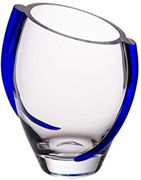 Barski Glasvase mit Kobaltwirbel - 23,5 cm H - europäische Qualität - schönes Design mit blauem Wirbel - mundgeblasen - Handarbeit - 23,5 cm Höhe - Made in Europe