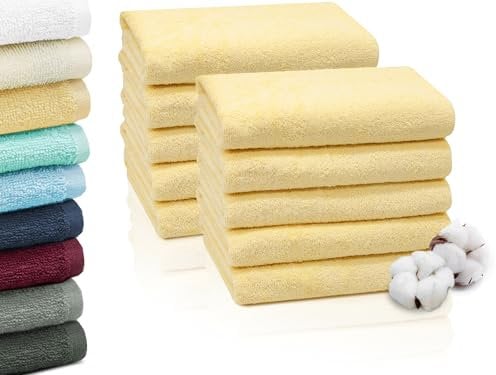 ZOLLNER 10er Set Handtücher in 50x100 cm - saugstarke und weiche Duschtücher in gelb - mit praktischem Aufhänger - waschbar bis 60°C - Baumwolle - Hotelqualität