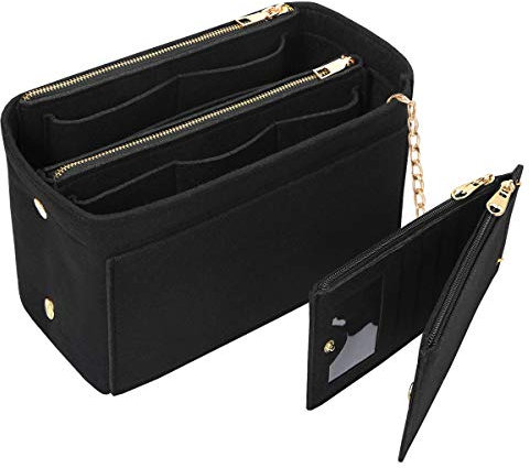 Yoillione Filz Taschenorganizer mit Kreditkartenetui, Damen Bag in Bag Handtaschen Organizer Groß Schwarz, Taschen Organisator mit Reißverschluss