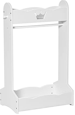 HOMCOM Kids Clothes Rail Wooden Hanging Rack with Storage Shelves Children Garment Freestanding Wardrobe for 3-8 Years Toddler, White