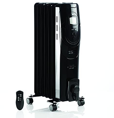 Daewoo 7 Fin Oil Filled Radiator HEA1820 1500W Remote Control Portable Electric Heater With LCD Display, Adjustable Temperature Black