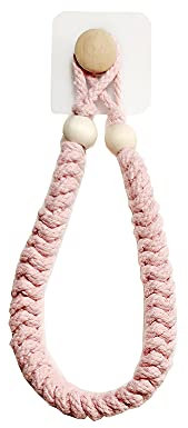 Q&A Toilet Paper Holder,Toilet Paper Holder No Drill,Hemp Rope Toilet Paper Holder,Wooden Toilet Paper Holder with Suction Cup,Retro Toilet Paper Holder Towel Holder for Kitchen Bathroom (Pink)