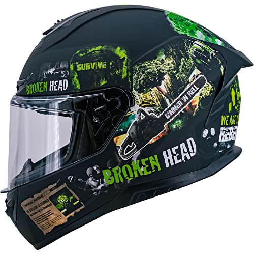 Broken Head Broken Resolution Green Motorradhelm - Integralhelm Schwarz-Grün (M (57-58 cm))