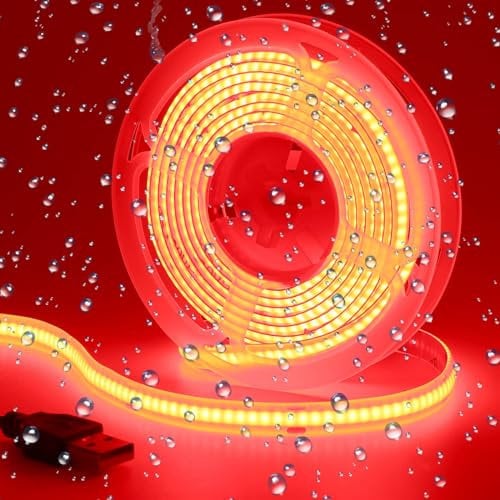 GOMING USB COB LED Strip Rot Licht 620nm DC 5V LED Streifen 2M 320LED/M LED Band Selbstklebend IP65 Wasserdicht Lichtband für Home TV Hintergrundbeleuchtung Vitrinenbeleuchtung