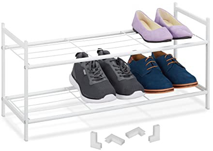 Relaxdays Metall Schuhregal, 2 Ebenen, stapelbar, Flur Schuhgestell HBT 33,5 x 70 x 26 cm, 6 Paar Schuhe, offen, weiß