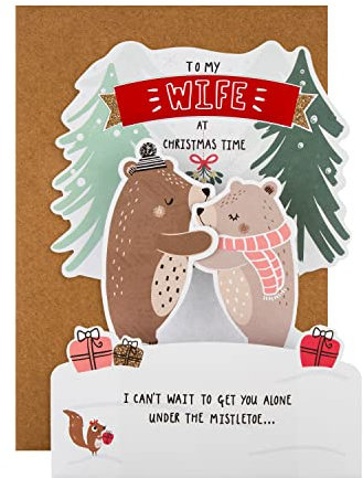 Hallmark Weihnachtskarte für Frau – niedliche Pop-Up-Bären und Mistelzweig-Design
