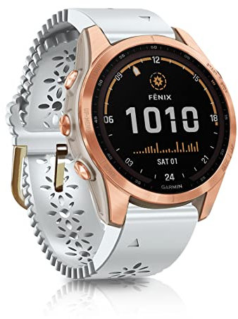 SumRioo QuickFit 20 mm Armband für Garmin Fenix 8 43 mm/7S Pro Solar/7S Pro/7S, Silikon Ausgehöhlt Blumenmuster Uhrenarmband für Garmin Fenix 6S Pro/6S/5S Plus/5S/Epix Pro 42 mm, Weiß