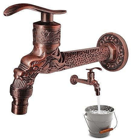 Vintage Wasserhahn Garten Langer Griff: YIDM Wasserhahn Garten Drachenform aus Rotbronze Wasserhahn, Vintage Wasserhahn Antik Garten Langer Griff Wasserhahn für Küche Badezimmer Toilette Balkon