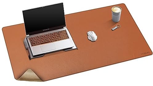 Mydours Sous-Main en cuir PU et Liège, 100x50cm Tapis de Bureau, Sous Main Bureau, Antidérapant en Liège Bords Cousus, multifonctionnel Double Face Tapis de bureau pour bureau/maison (Marron)