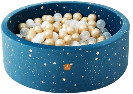 Dodozen Piscina de Bolas 90x30cm/200 Bolas ∅ 7cm para Bebé/Niño - Redonda de Espuma Viscoelástica Terciopelo Súper Suave - Cielo Nocturno: Blanco/Transparente/Dorado
