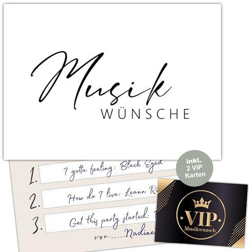 Eummel 50 Musikwunschkarten inkl. VIP Karten | Hochzeit Musikwunsch Dj Karten | Geburtstag Musikwünsche Musikkarten Partykarten