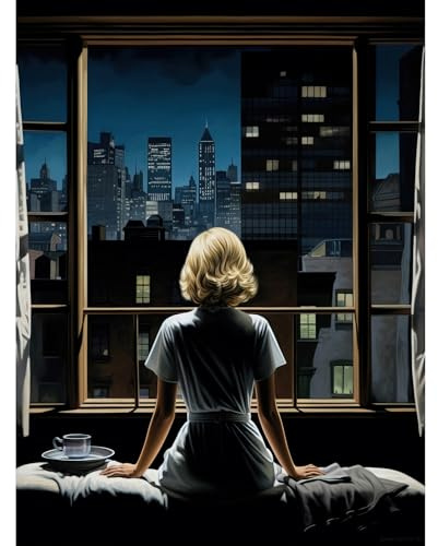 Artery8 Alfred Hitchcock Rear Window Inspired Hyperrealist Painting Watching Neighbours at Night Large Wall Art Poster Print Thick Paper 18X24 Inch