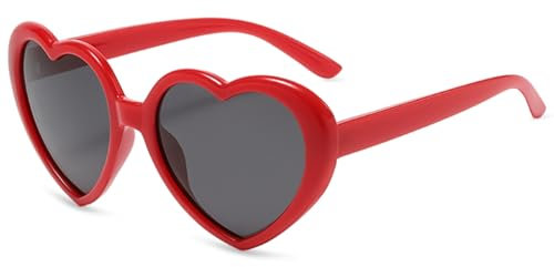 LOJUDI Herz Sonnenbrille Herzbrille Rot - Polarisierte Damen Herren Rote Rosa Heart Shaped Sunglasses Herzform Brille-Rot