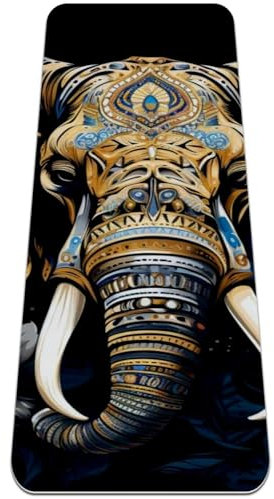 Premium TPE Gymnastikmatten – langlebige und umweltfreundliche Yogamatte für vielseitige Workouts – rutschfeste und leichte Fitnessmatte, 81,3 x 182,9 cm, niedlicher Elefant auf Schwarz