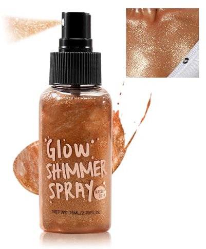 Jutqut Glow Highlighter Spray, Face Body Liquid Highlighter Spray, Glitzer Makeup Sparkle Kosmetik Shimmer Highlighter, Flüssiges Glitzer Perlglanz Spray Haare Körper für Year Year Rave Party(Braun)