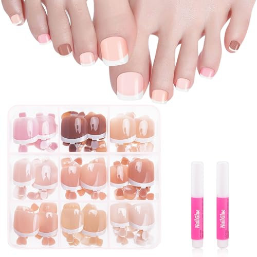 Kiiwah 135 Pièces 9 Couleurs French Faux Ongles Orteils Pieds, Naturel Faux Ongles French Pied French Capsule Ongle Pied pour Femmes Nail Art DIY, Manucure Salon