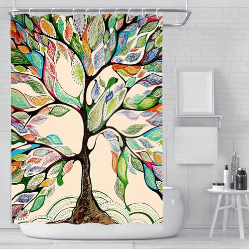 YISUMEI Duschvorhang 90x180cm, Trocknet Schnell, Waschbar, Natürlicher Baum des Lebens Duschvorhänge mit 12 Haken für Badezimmer, Badewanne